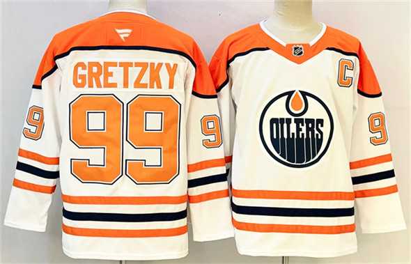 Men%27s Edmonton Oilers #99 Wayne Gretzky White Orange 2024-25 With C Patch Heritage Classic Primegreen Stitched Jersey